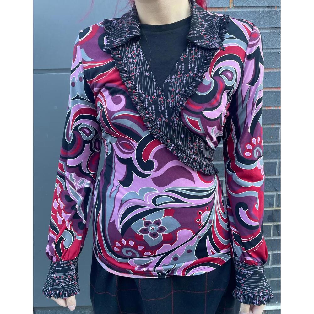 Y2K Printed Surplice Top